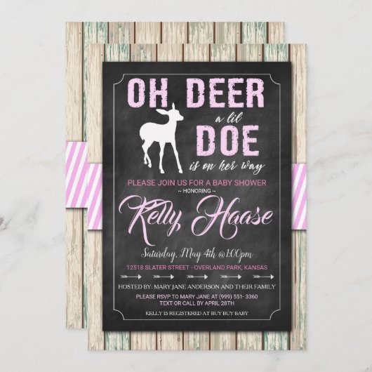 鹿め!ガール素朴ベビーシャワー招待状 招待状 (正面/裏面)