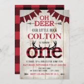 鹿め!バッファロープレイドアリトルバック誕生日 招待状 (正面/裏面)