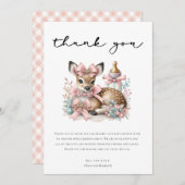 鹿め！ピンクフローラ赤ちゃんシャワーありがとう 招待状 (正面/裏面)