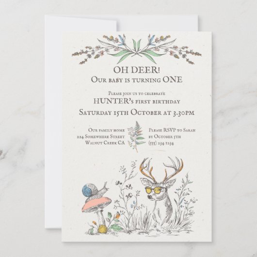 鹿め!ベビーが一素朴な森を回っている 招待状 (正面)