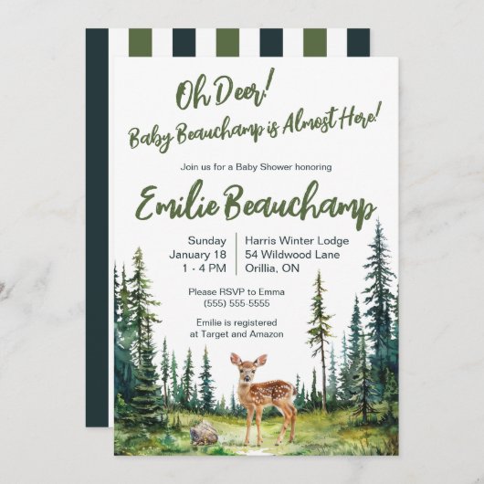 鹿め!新生児が来たぞ!赤ちゃんシャワー 招待状 (正面/裏面)