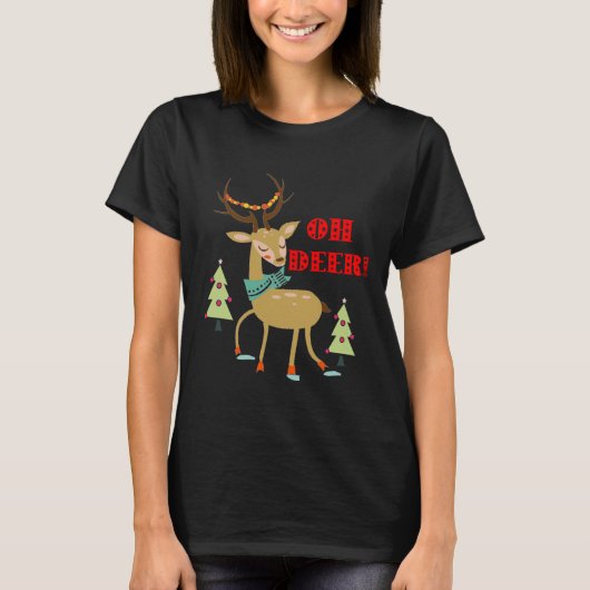 鹿め!木の贈り物を持つクリスマス鹿 Tシャツ (正面)