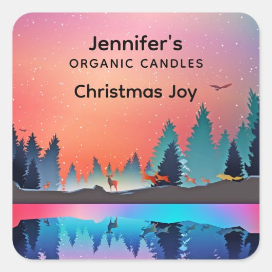 鹿ろうそくビジネスの風光明媚な冬の湖 スクエアシール (正面)