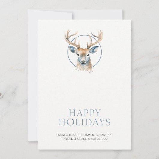 鹿をテーマにしたクリスマスパーソナライズされた シーズンカード (正面)