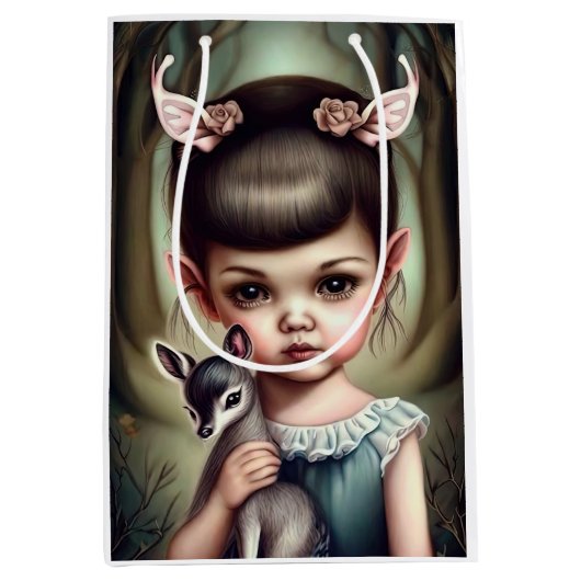 鹿を抱いている少女 ミディアムペーパーバッグ (正面)