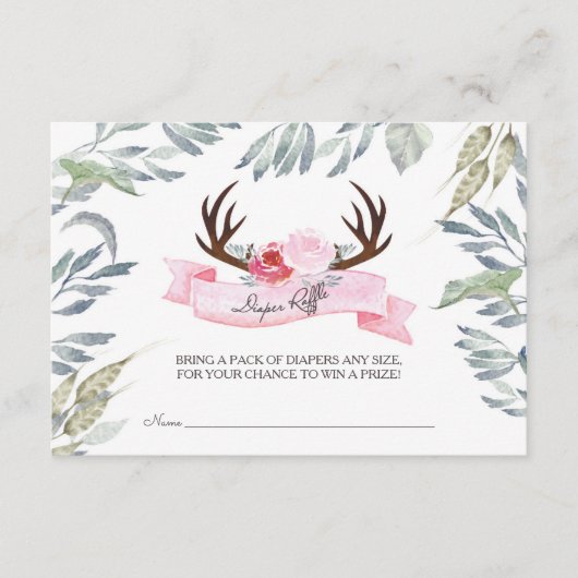 鹿アントラーガールベビーシャワーおむつラッフル エンクロージャーカード (正面)