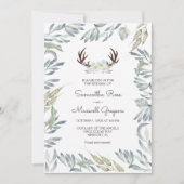 鹿アントラー素朴セージ結婚グリーン 招待状 (正面)
