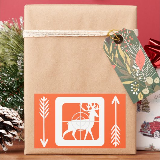 鹿アーチェリーシーズンハンターズオレンジ 長方形シール (クリスマス)