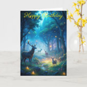 鹿インエンチャントフォレスト誕生日カード カード (黄色い花)