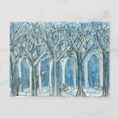 鹿ウサギ森林動物の冬 ポストカード (正面)