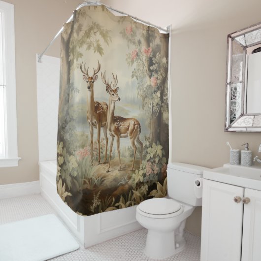 鹿エレガントアンティークウッドランドワイルドライフ シャワーカーテン (インサイチュ)