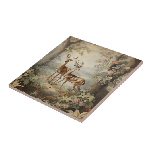 鹿エレガントアンティークウッドランドワイルドライフ タイル (側面)