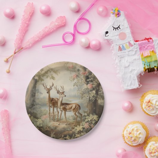 鹿エレガントアンティークウッドランドワイルドライフ ペーパープレート (パーティー)