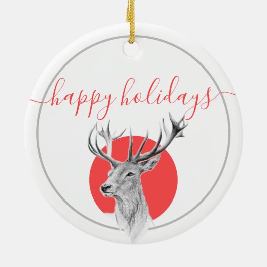 鹿エレガントアート赤のクリパーソナライズされたスマス セラミックオーナメント (裏面)