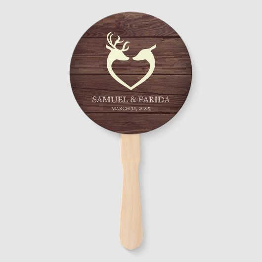 鹿エレガントハート素朴ウッド結婚ズ ハンドファン (正面)
