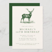 鹿エレガント狩りグリーン大人バースデーパーティー 招待状 (正面/裏面)