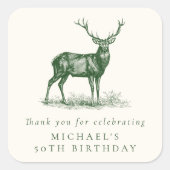 鹿エレガント狩りグリーン誕生日サンキュー スクエアシール (正面)