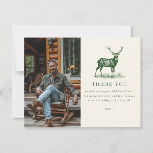 鹿エレガント狩りグリーン誕生日 サンキューカード (正面)