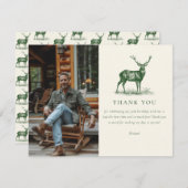 鹿エレガント狩りグリーン誕生日 サンキューカード (正面/裏面)