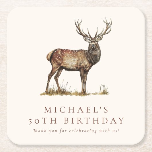 鹿エレガント狩りスタグアダルトバースデーパーティー スクエアペーパーコースター (正面)