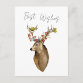 鹿エレガント花シンプル植物水色 ポストカード (正面)