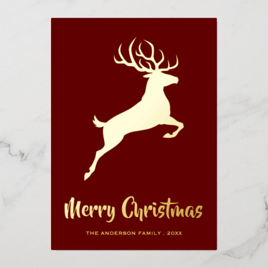鹿エレガント赤と金ゴールド 箔シーズンカード (正面)