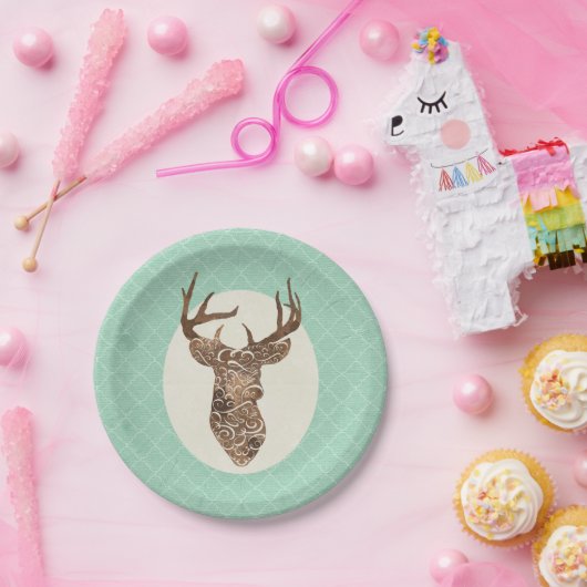鹿エレガント〔雄ジカの〕枝角国素朴婚式 ペーパープレート (パーティー)