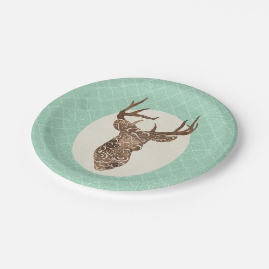 鹿エレガント〔雄ジカの〕枝角国素朴婚式 ペーパープレート (アングル)