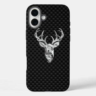鹿オン炭素繊維スタイルプリント iPhone 16 PLUSケース