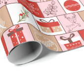 鹿オーナメントクリスマスツリースノーフレークパターン ラッピングペーパー (ロールコーナー)