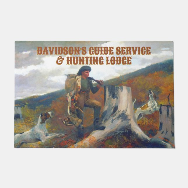 鹿カスタマイズ犬の狩りを持つ猟師 ドアマット (正面)