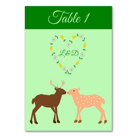 鹿カップルとデイジーハートカスタムウェディング テーブルナンバー (正面)