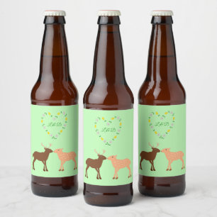 鹿カップルとデイジーハートカスタムウェディング ビールラベル