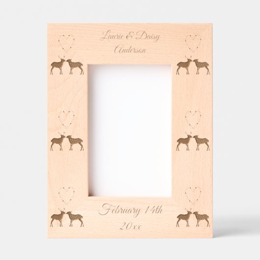 鹿カップルとデイジーハートカスタムウェディング レーザー彫刻フレーム (正面)