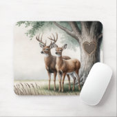 鹿カップルと木ハート マウスパッド (マウス)