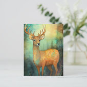 鹿カラフル混合メディ絵画ア ポストカード (スタンド正面)