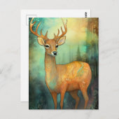 鹿カラフル混合メディ絵画ア ポストカード (正面/裏面)