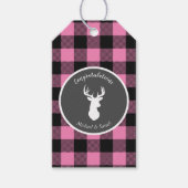 鹿カントリー赤ちゃんシャワーガールピンクプレイド ギフトタグ (正面)