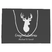 鹿カントリー赤ちゃんシャワーガールピンクプレイド ラージペーパーバッグ (裏面)