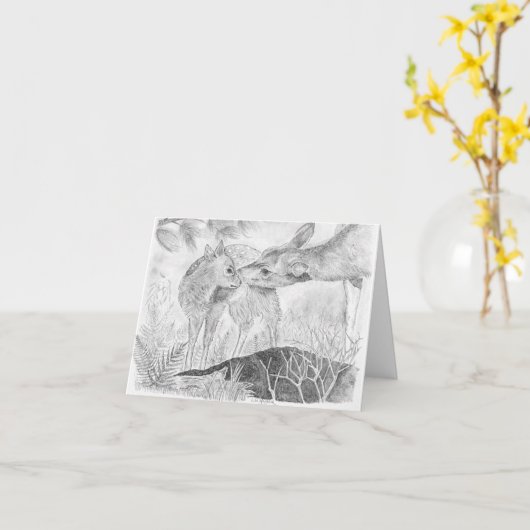 鹿キス カード (黄色い花)