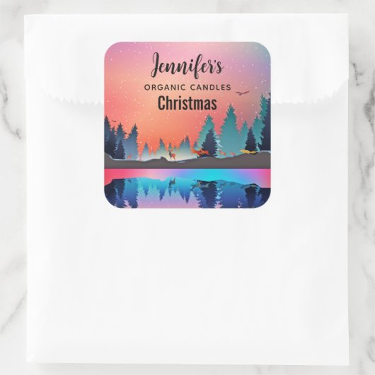 鹿キャンドルビズと風光明媚な冬の湖 スクエアシール (バッグ)