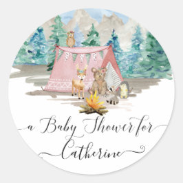 鹿クマ森林動物フローラ素朴赤ちゃんシャワー ラウンドシール