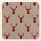 鹿クラフト素朴プレイドクリスマス スクエアペーパーコースター (正面)