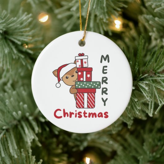 鹿クリスマスギフト冬動物の鹿 セラミックオーナメント (ツリー)