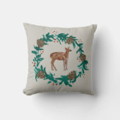 鹿クリスマスリース絵を描ズグレイ枕 クッション (正面)