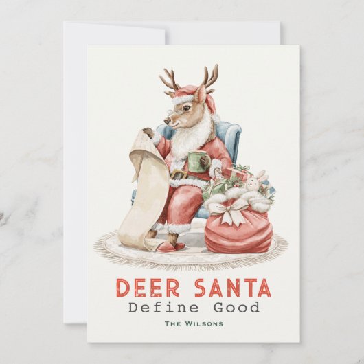 鹿サンタが良いリストのクリスマスをおもしろい定義 シーズンカード (正面)