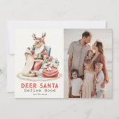 鹿サンタが良いリストを定義おもしろいクリスマス写真 シーズンカード (正面)