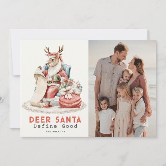 鹿サンタが良いリストを定義おもしろいクリスマス写真 シーズンカード (正面)