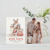鹿サンタが良いリストを定義おもしろいクリスマス写真 シーズンカード (スタンド正面)