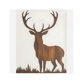 鹿シルエットウッドウォールアート メタルプリント